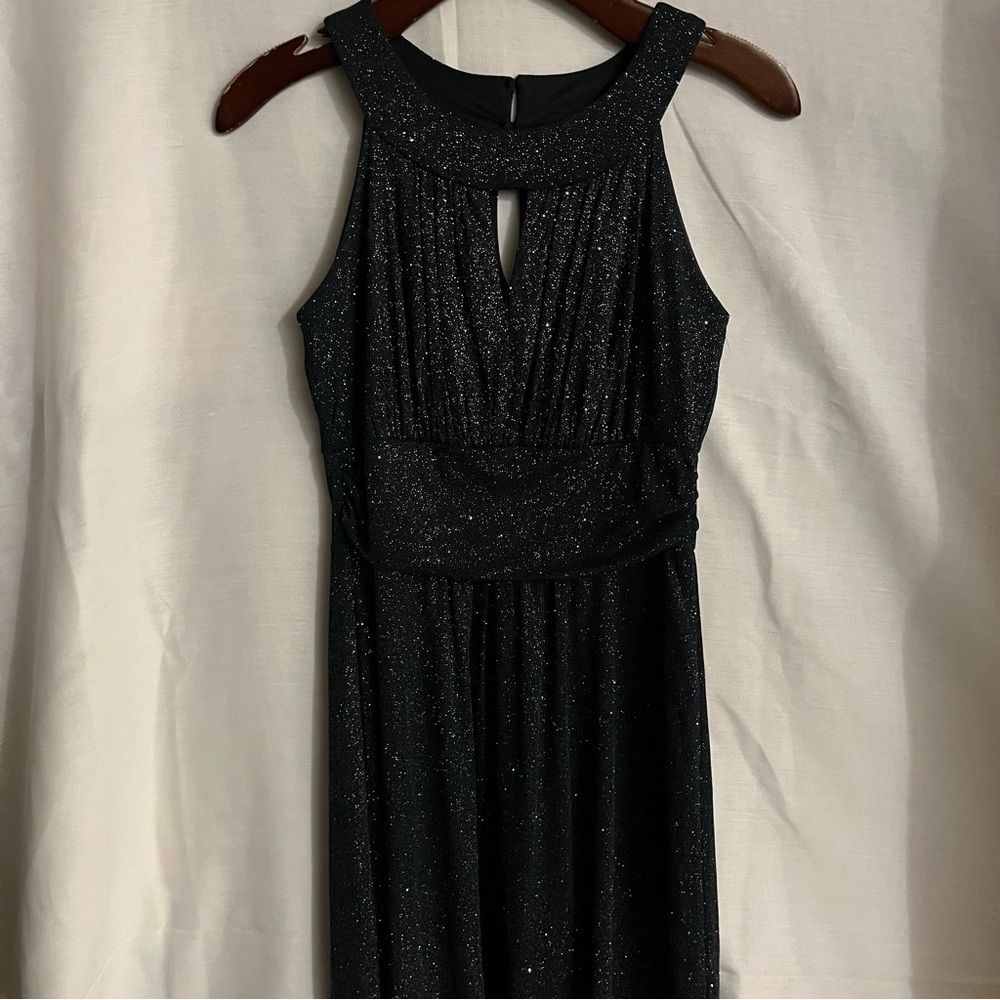 En Focus Petite Dark Navy Blue Glitter Halter Neck Maxi Dress - Women’s Size 8P